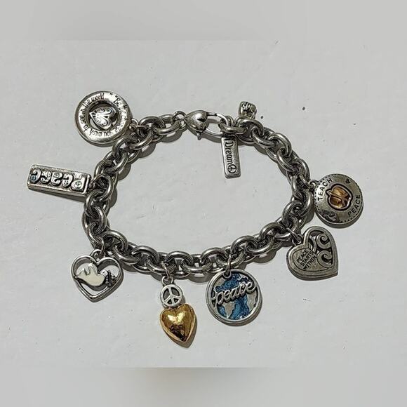 Brighton‎ dove, peace, heart, and love silver plated charm bracelet - Picture 1 of 6